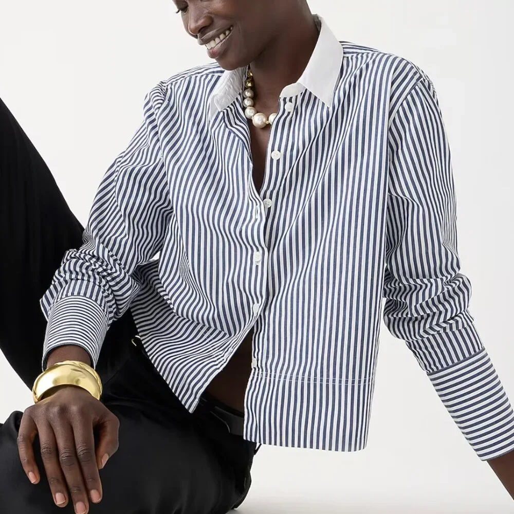 J Crew cropped garcon striped shirt - Picture 2 of 5